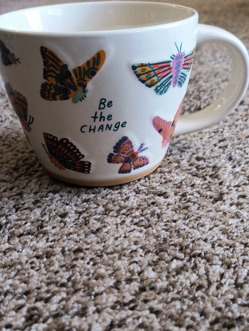 White Ceramic Butterfly Mug with 'Be the Change' Message - Picture 1 of 3